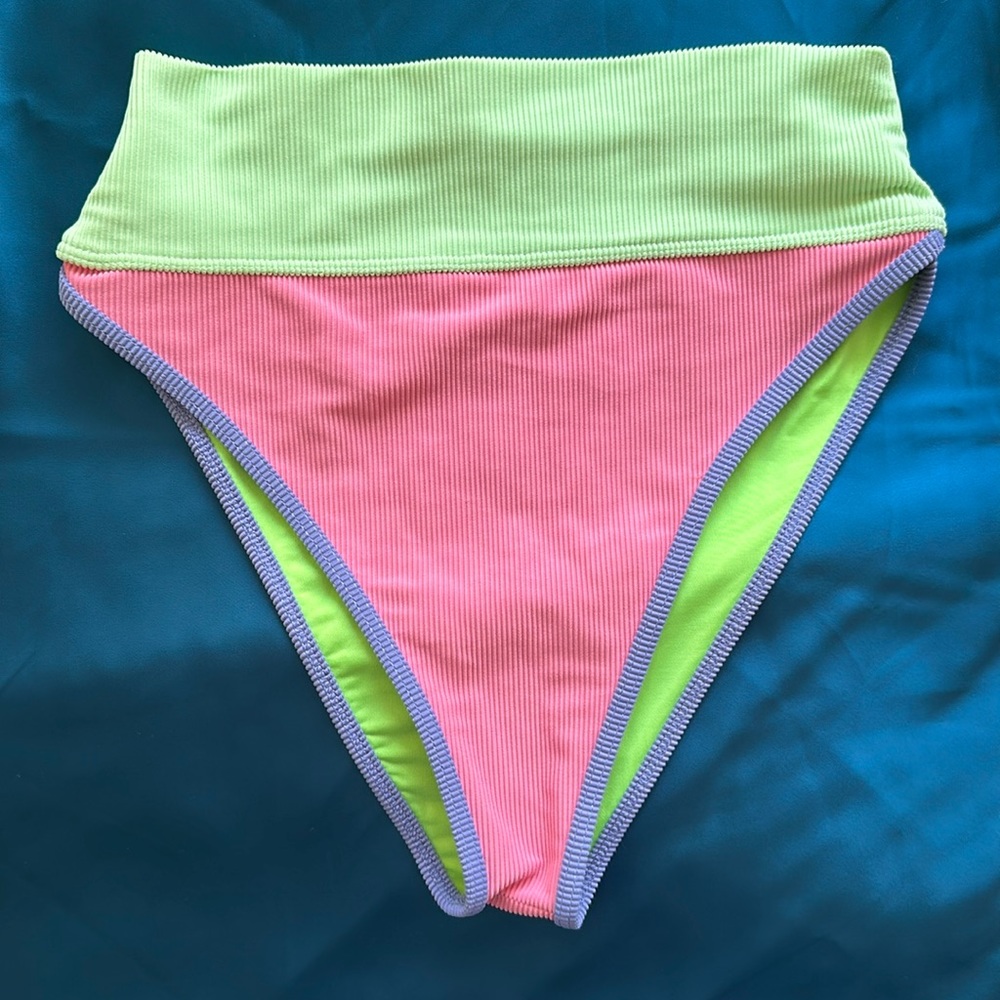 Beach Riot Emmy Color Block High Waist Ribbed Bikini Bottom